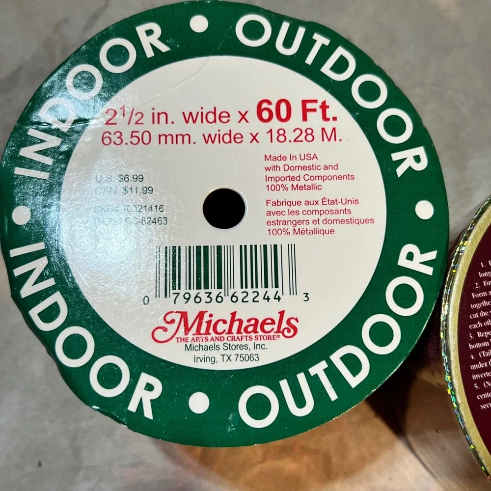 Michaels 3pc Ribbon Spools Red Burgundy Gold Holiday Crafting Gift Wrap 86ft